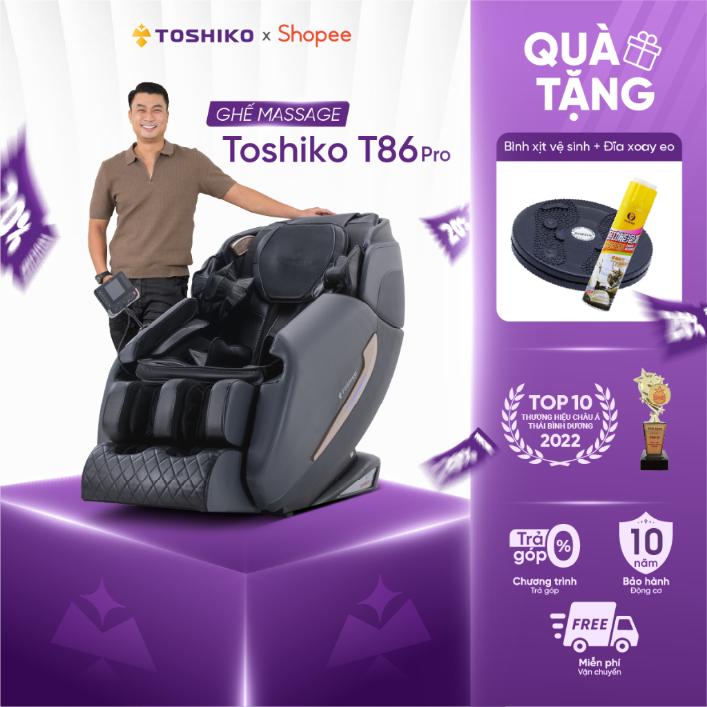 Ghế massage toàn thân Toshiko T86 Pro - Công nghệ túi khí nhiệt hồng ngoại cao cấp - Bảo hành động c