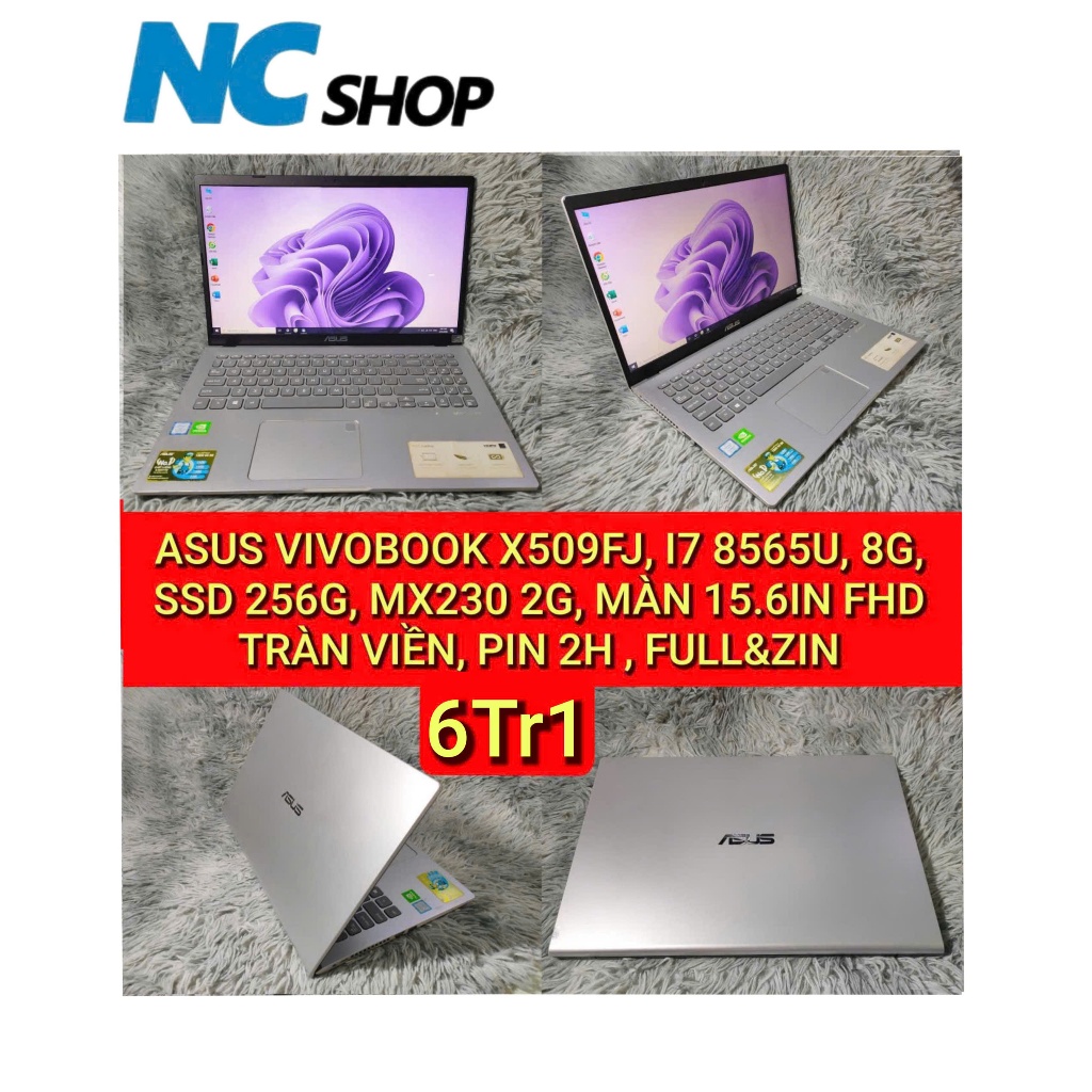 LAPTOP ASUS VIVOBOOK X509FJ, I7-8565U, 8G, SSD 256G, MX230 2G, MÀN 15.6IN FHD TRÀN VIỀN, PIN 2H, FUL