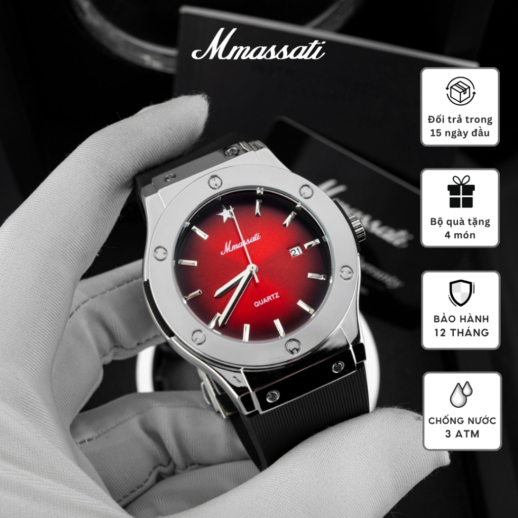[ AFF ] N286 - Đồng Hồ Nam Pin Mmassati, form Hub sang trọng, chống nước tốt, size vừa, bộ khóa chữ 