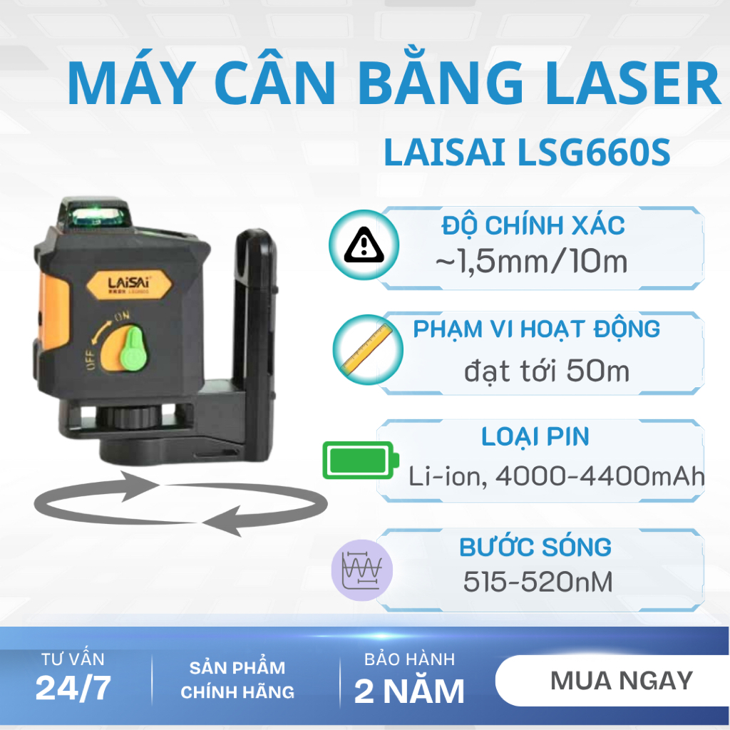 Máy cân bằng laser laisai treo tường 5 tia xanh, laisai LSG660S