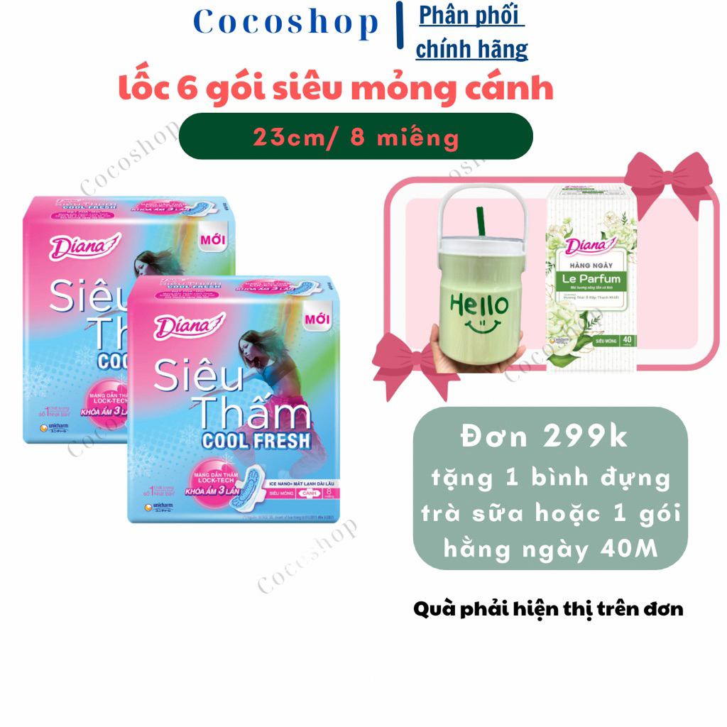 [ Lốc 6 Gói ] Băng vệ sinh Diana siêu thấm coolfresh 8 miếng