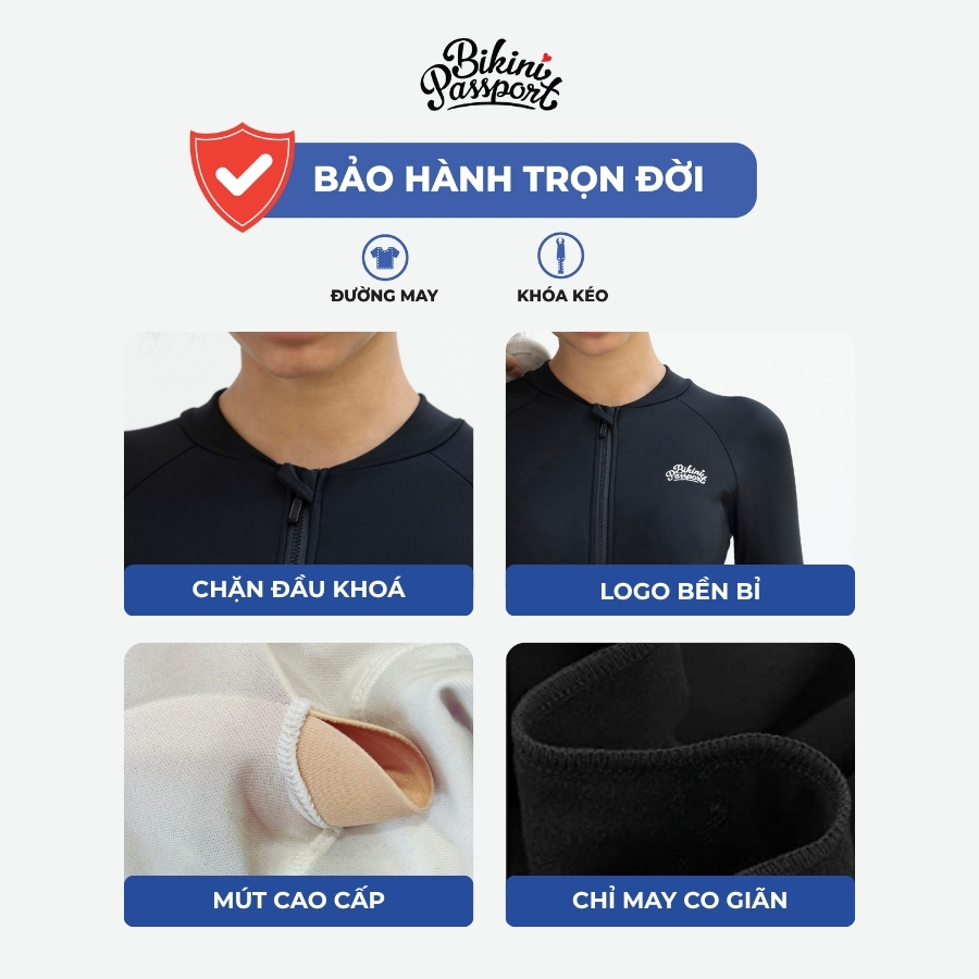Đồ bơi một mảnh nữ tay dài chống UV đi du lịch - Bikini Passport - BS260_BL | BigBuy360 - bigbuy360.vn
