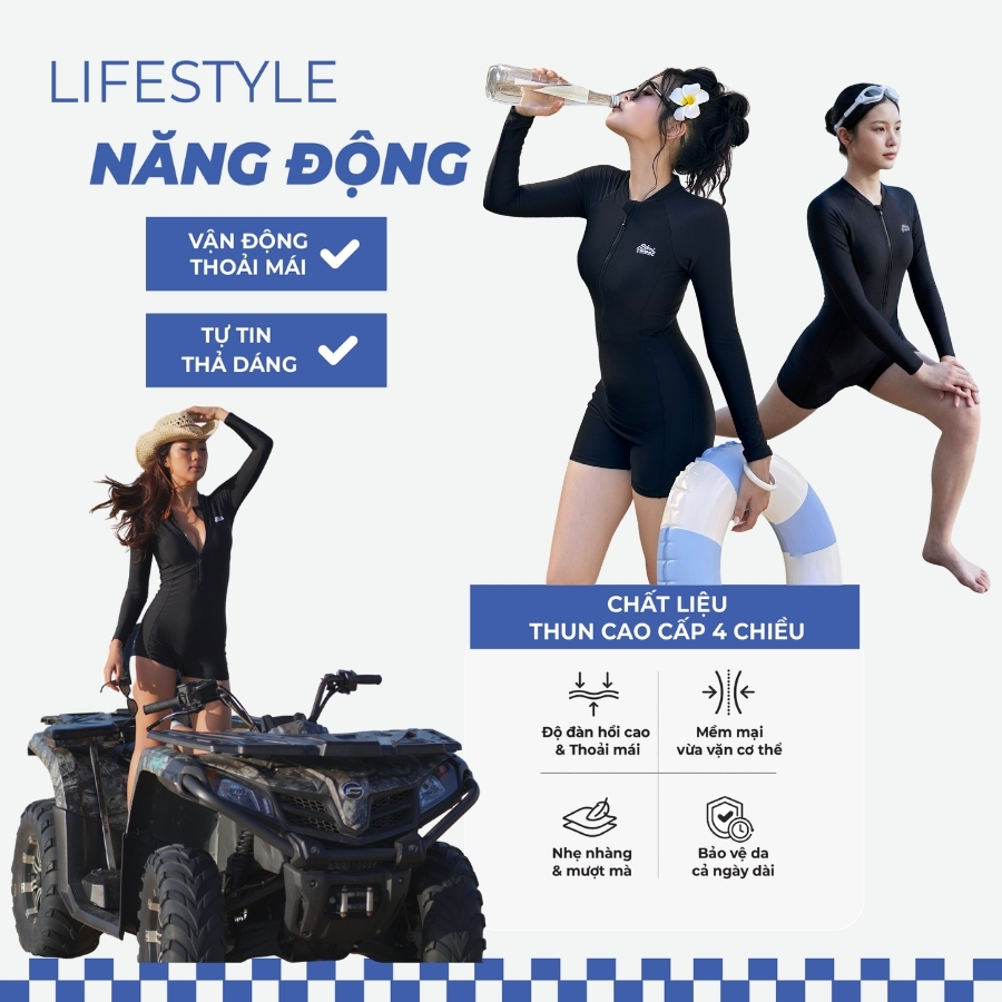 Đồ bơi một mảnh nữ tay dài chống UV đi du lịch - Bikini Passport - BS260_BL | BigBuy360 - bigbuy360.vn