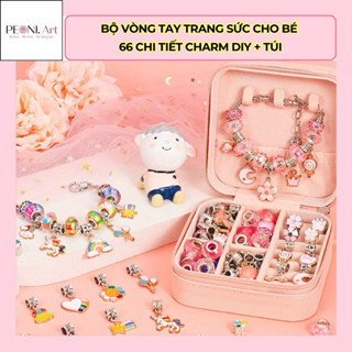 Hộp Charm 66 Chi Tiết Vòng Tay Tự Làm Cho Bé, Đồ Chơi Trang Sức Cho Bé Kèm Hộp Nhung + Túi Giấy