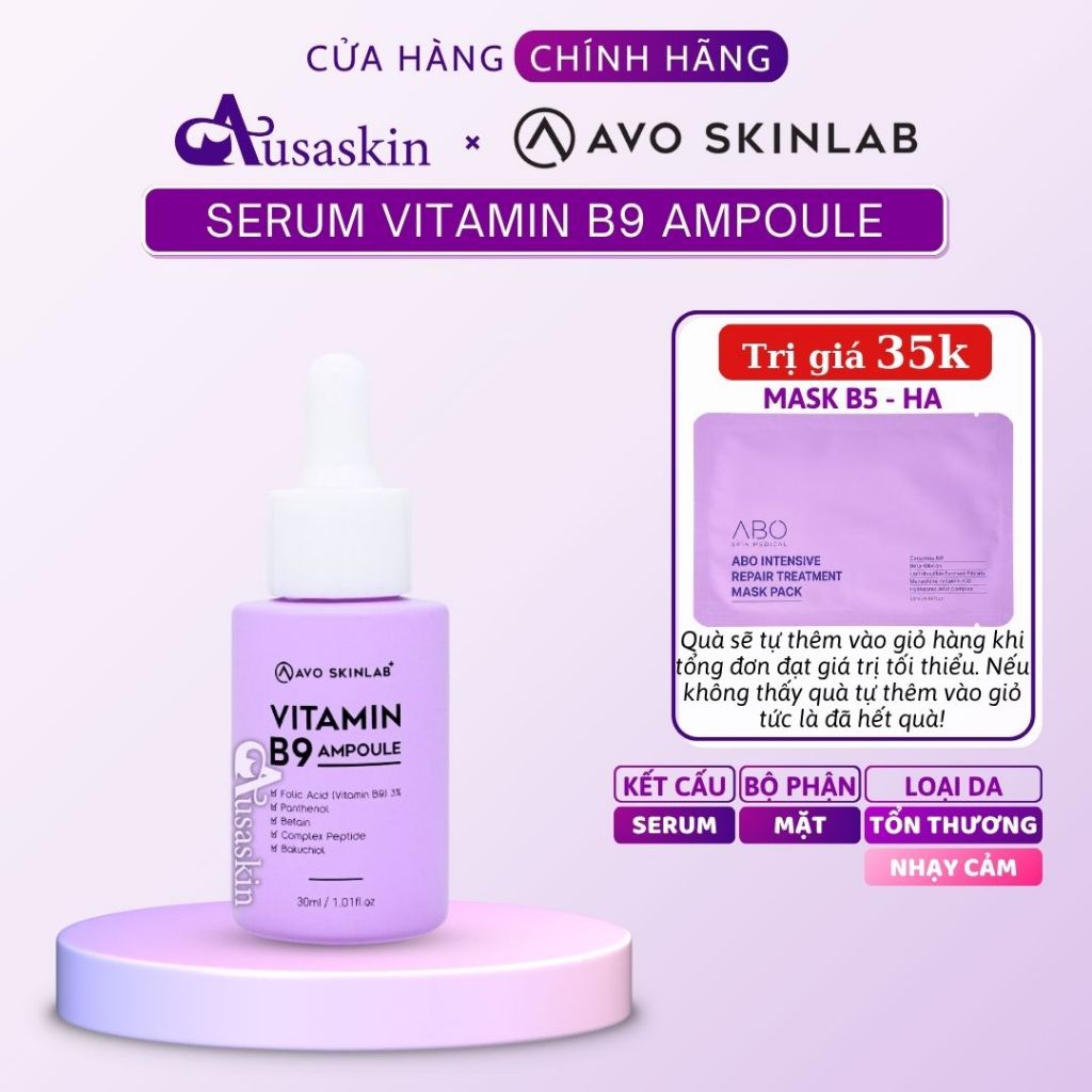 Tinh Chất Serum Vitamin B9 AVO SKINLAB 30ml Cho Da Nhạy Cảm Da Sau Tổn Thương - Vitamin B9 Ampoule
