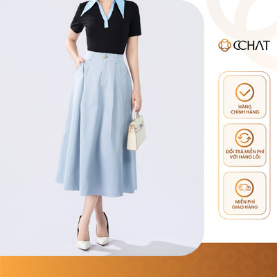 Chân Váy 𝐂𝐂𝐇𝐀𝐓 Dáng Xòe Delphine Túi Cho Trang Trí Chất Liệu Kaki Cao Cấp 25CDS2011XT
