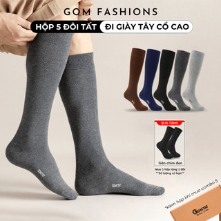 [HÀNG MỚI] Hộp 5 đôi tất nam đi giày tây công sở GOMTAT, vớ cổ cao trơn basic chất cotton - LUX-1804-CB5