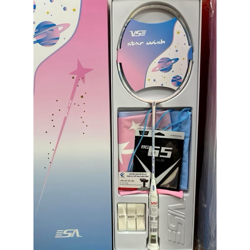vợt cầu lông VS Star Wish phát Quang chính hãng, 4u/g6, căng tối đa 13,5kg.