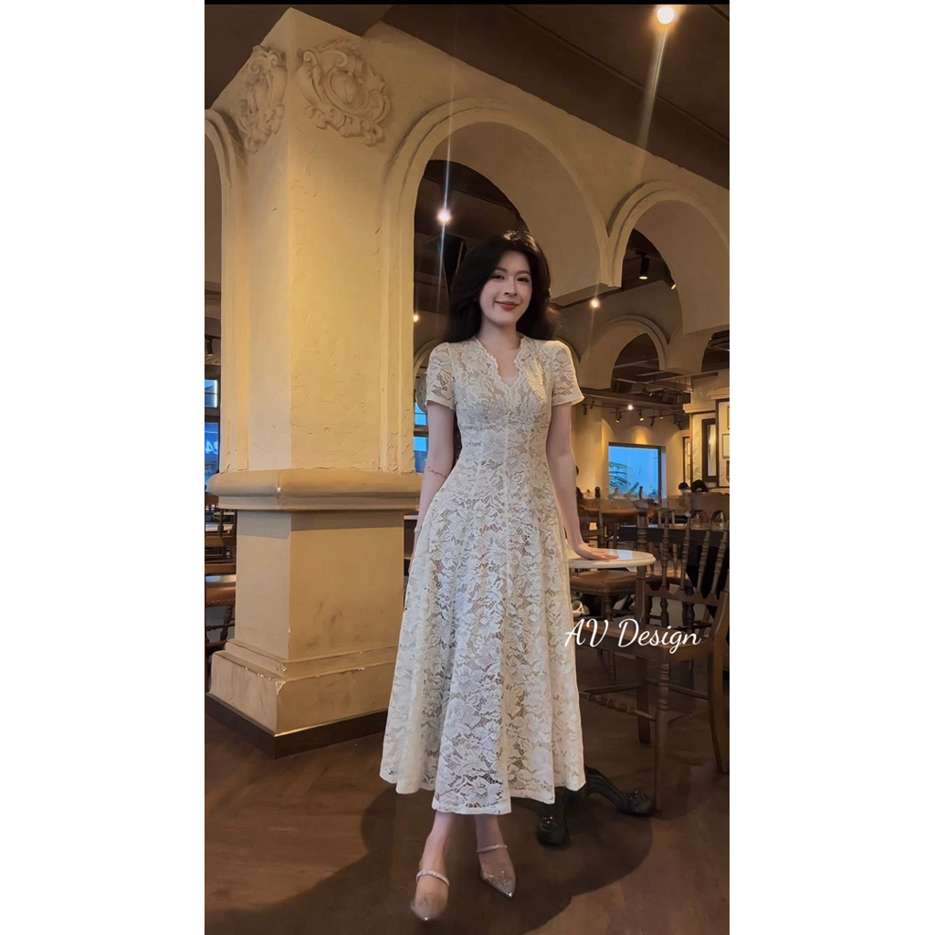 Váy nữ váy Dự Tiệc Ren Hoa Cổ V Chuẩn Hàng Thiết Kế Loại 1 Kèm Ảnh Thật AV Design