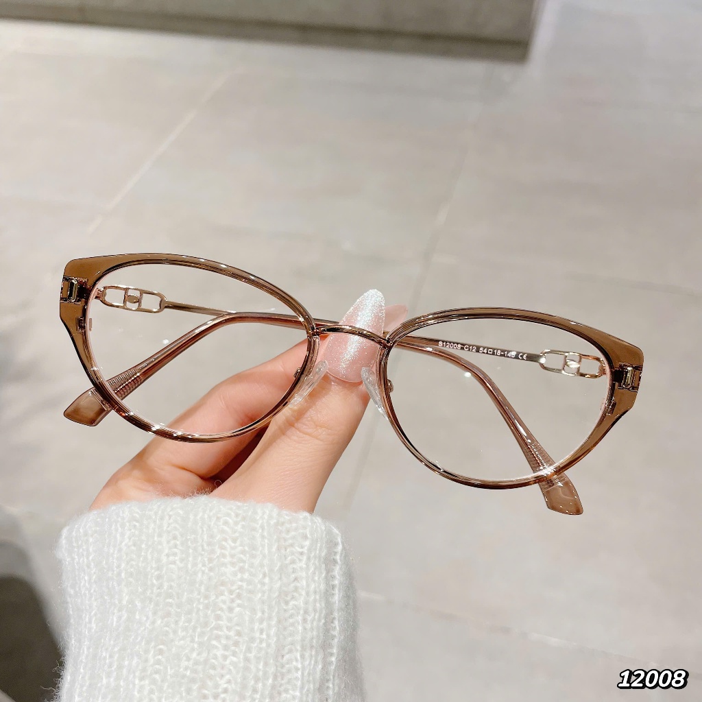 Kính giả cận, Gọng kính cận mắt mèo cao cấp nhựa Actate càng kim loại 12008 Bunny Glasses