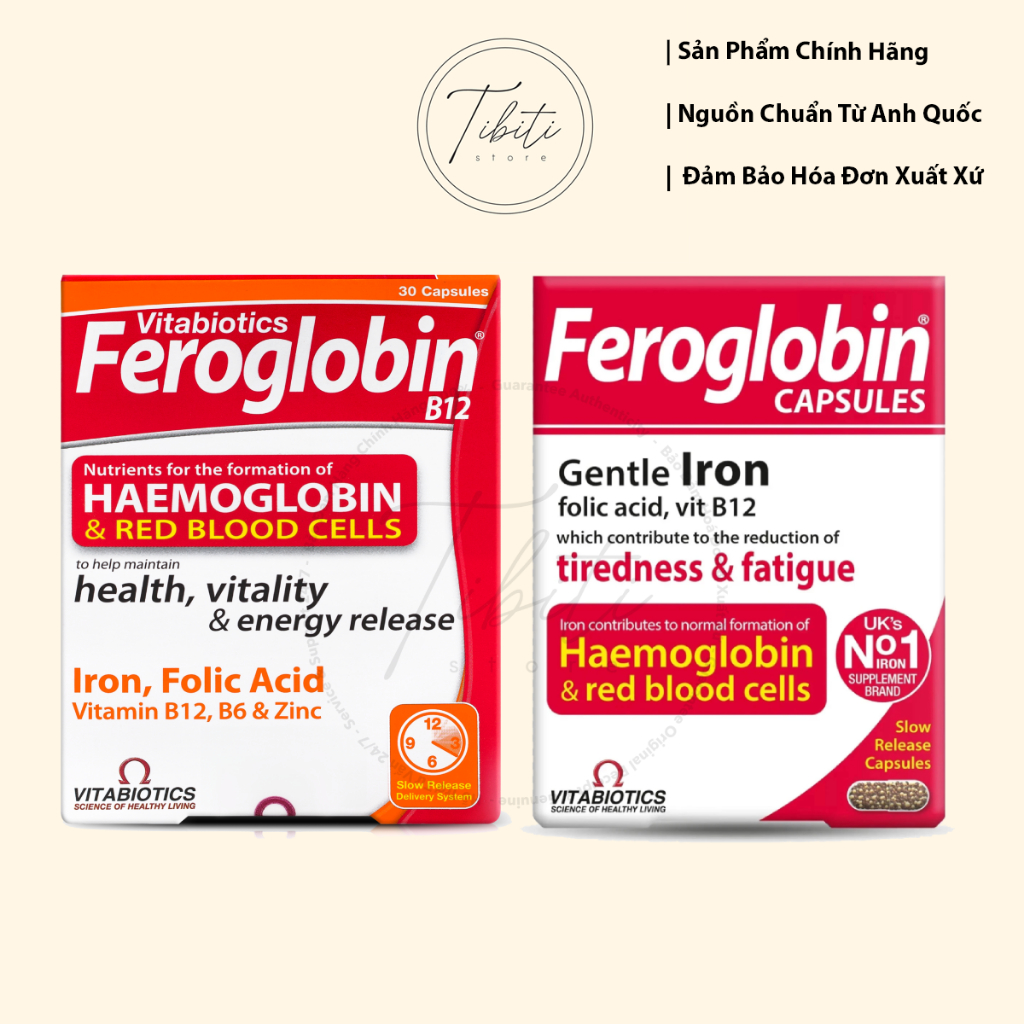 Vitamin hỗ trợ bổ sắt bổ sung B12 Vitabiotics Feroglobin B12 30 viên - Combo 2 hộp