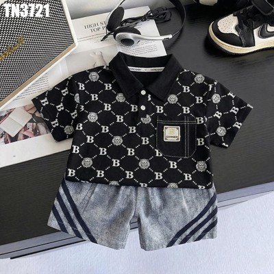 Set Áo Thun Tay Ngắn Polo Họa Tiết Quần Đùi Cho Bé Trai 1-5 Tuổi MINTSCLOSET Quảng Châu - TN3721