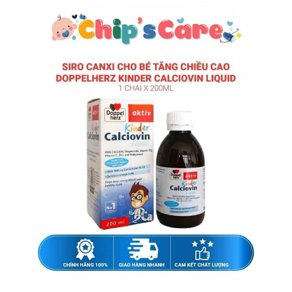 Siro canxi cho bé Doppelherz Kinder Calciovin bổ sung canxi hữu cơ (Chai 200ml) cho từ 03 tuổi