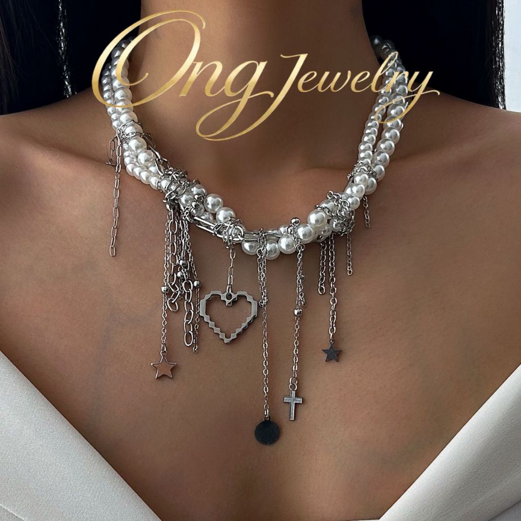 Vòng Cổ Ong Jewelry Pearl & Chain Tassel - Dây Chuyền Ngọc Trai Phối Tua Rua Đa Tầng Cá Tính, Phụ Ki
