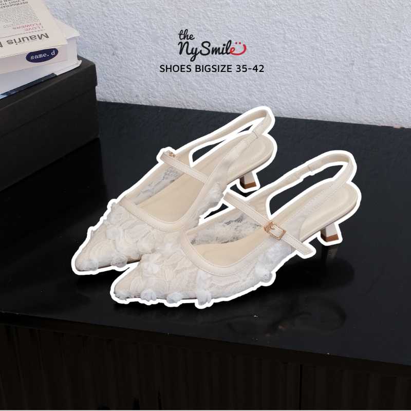 Giày nữ bigsize ( 35-42) cao got mũi nhọn phối ren 5P mang đi tiệc - THE NYSMILE - TIAMO
