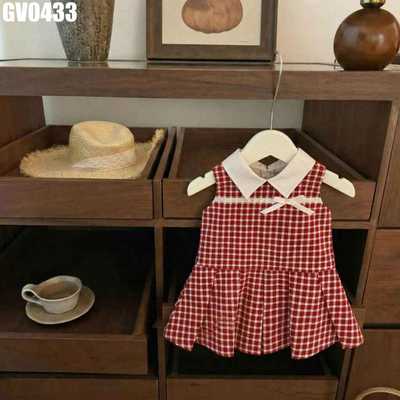 Váy Sát Nách Suông Dáng Xòe Caro Đính Nơ Đỏ Cho Bé Gái 1-8 Tuổi MINTSCLOSET Quảng Châu - GV0433