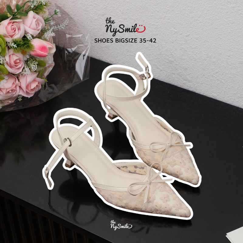 Giày nữ BIG SIZE ( 35- 42 ) Giày cao gót  Nữ 3p mũi vuông , búp bê nữ phối nơ chấm bi dễ thương - THENYSMILE - JOY