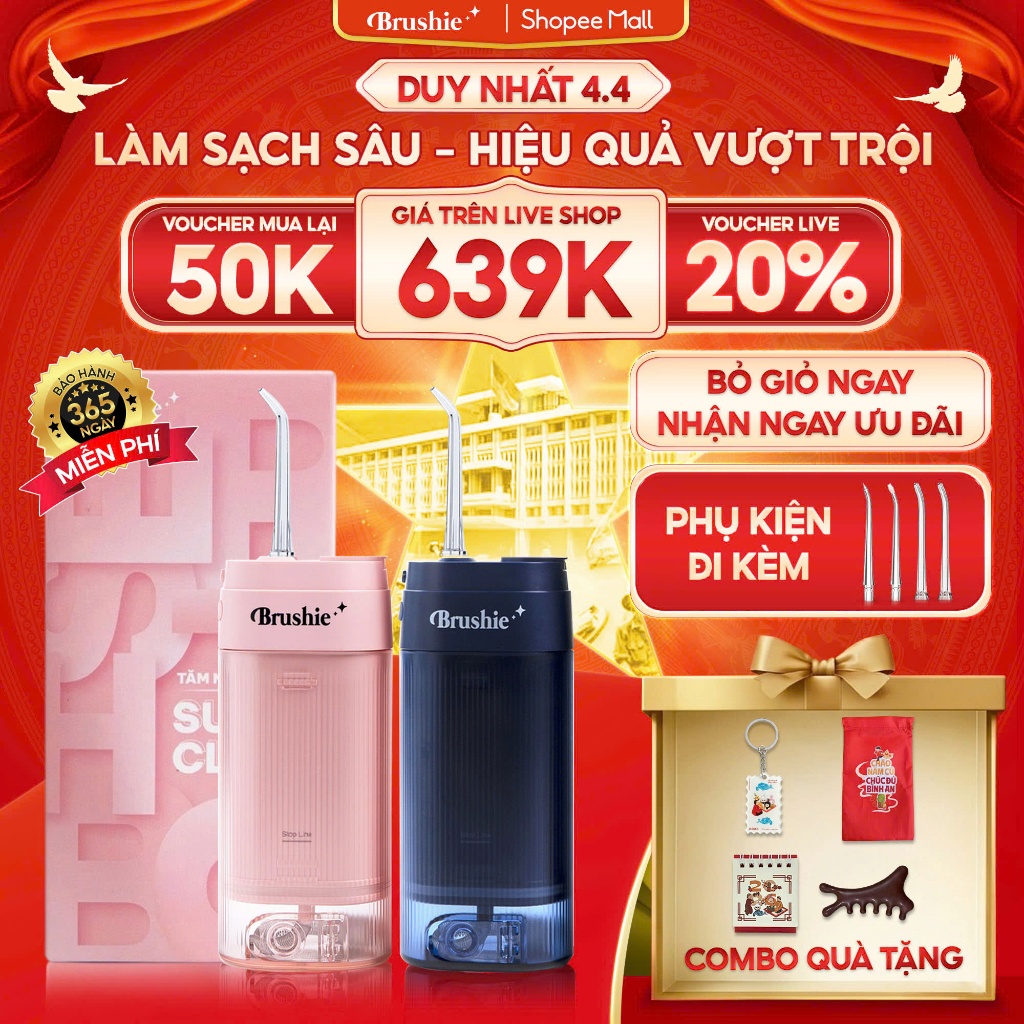 [GIÁ 614K LIVE ECOGO] Tăm nước Brushie Super Clean Bản Cải Tiến 17 Chế Độ Làm Sạch Sâu Cho Người Niềng Răng, KOL