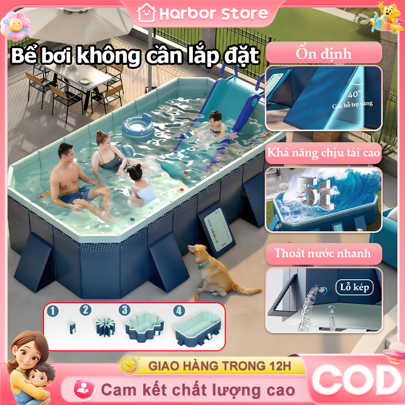 hồ bơi cho bé tại nhà,Bể bơi,không cần bơm hơi,đa kích thước,nhẹ nhàng cất trữ,gập di động PVC