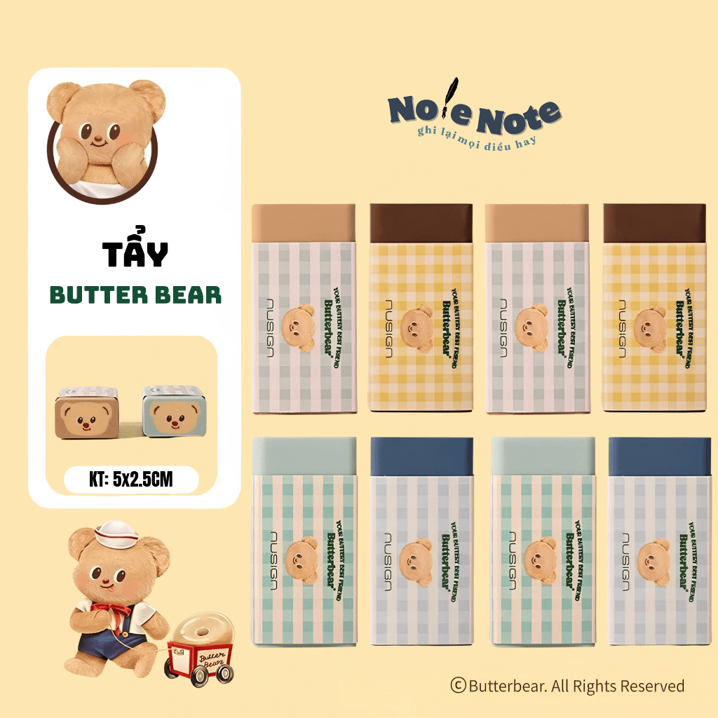 Tẩy Butter Bear Deli Gấu Bơ - Tẩy Chì 4B Nusign Siêu Sạch Ít Vụn Hình Butter Bear