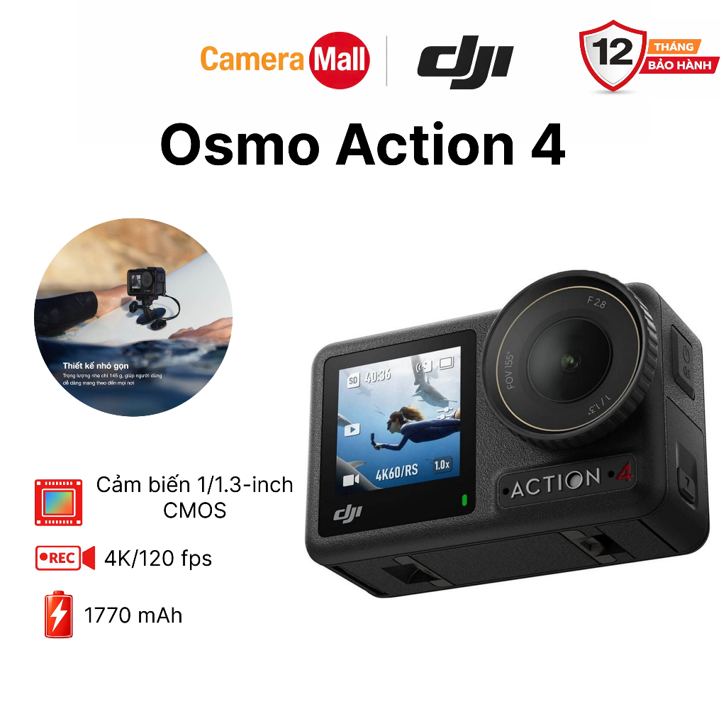 Camera hành động DJI Osmo Action 4 máy quay hành trình 4K 120fps, góc siêu rộng, hoạt động tốt nhiệt độ thấp (DJI OA 4) | BigBuy360 - bigbuy360.vn