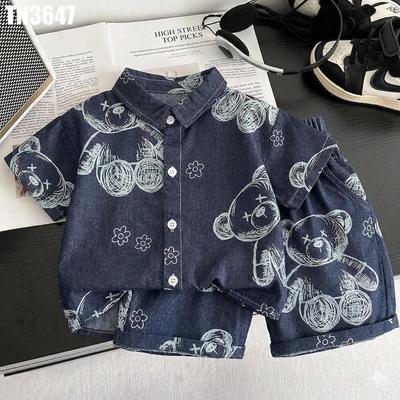 Set Bộ Áo Sơ Mi Họa Tiết Hoa Quần Đùi Denim Gấu Cho Bé Trai 1-5 Tuổi MINTSCLOSET Quảng Châu - TN3647