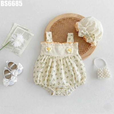 Set Body 2 Dây Họa Tiết Hoa Màu Kem Kèm Nón Cho Bé Gái Sơ Sinh - 2 Tuổi MINTSCLOSET - BS6422 BS6685