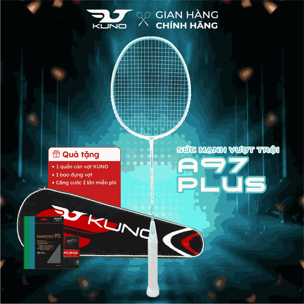 Vợt Cầu Lông KUNO A97 Plus Bản Nâng Cấp, Full Carbon 4U Căng Sẵn, Công Thủ Toàn Diện, Tặng Kèm Quấn 