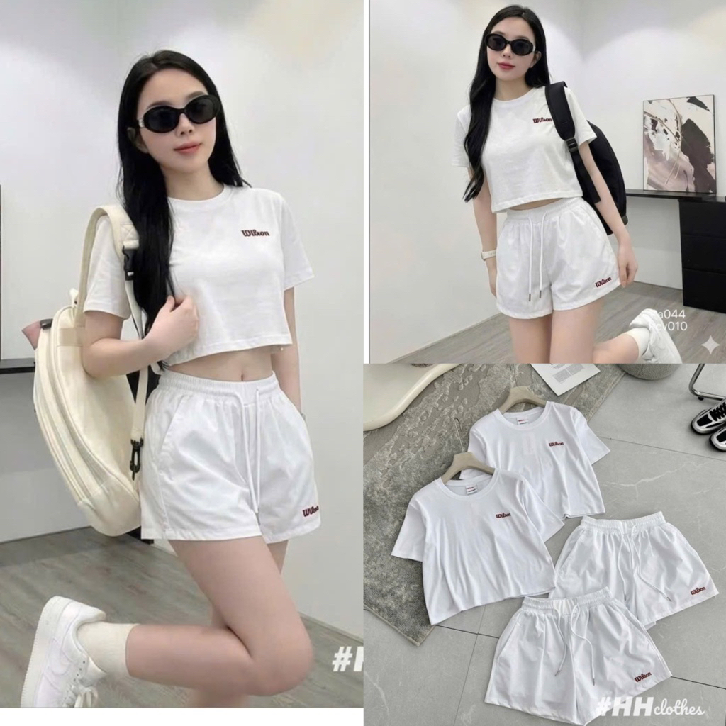 [ Pickleball] Set Thể Thao Nữ Áo thun+ Quần Short Wilson 2 Mảnh Pickleball Tennis Năng Động Co Giãn 