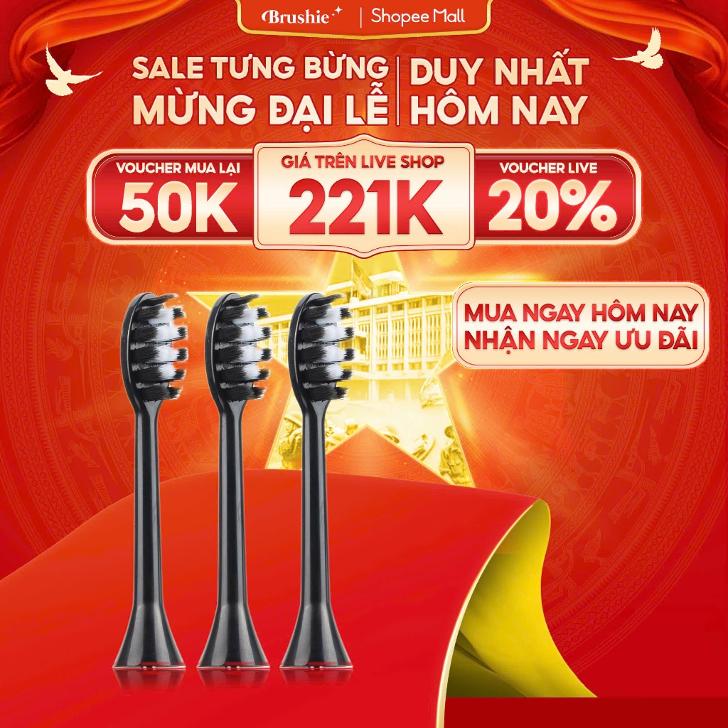 [GIÁ 236K TẠI LIVE SHOP] Set 3 đầu bàn chải thay thế cho bàn chải Brushie Ultra Plus, LIS