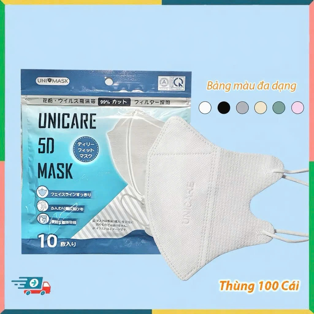 Khẩu trang 5D UNICARE - Thùng 100c Chống tia UV