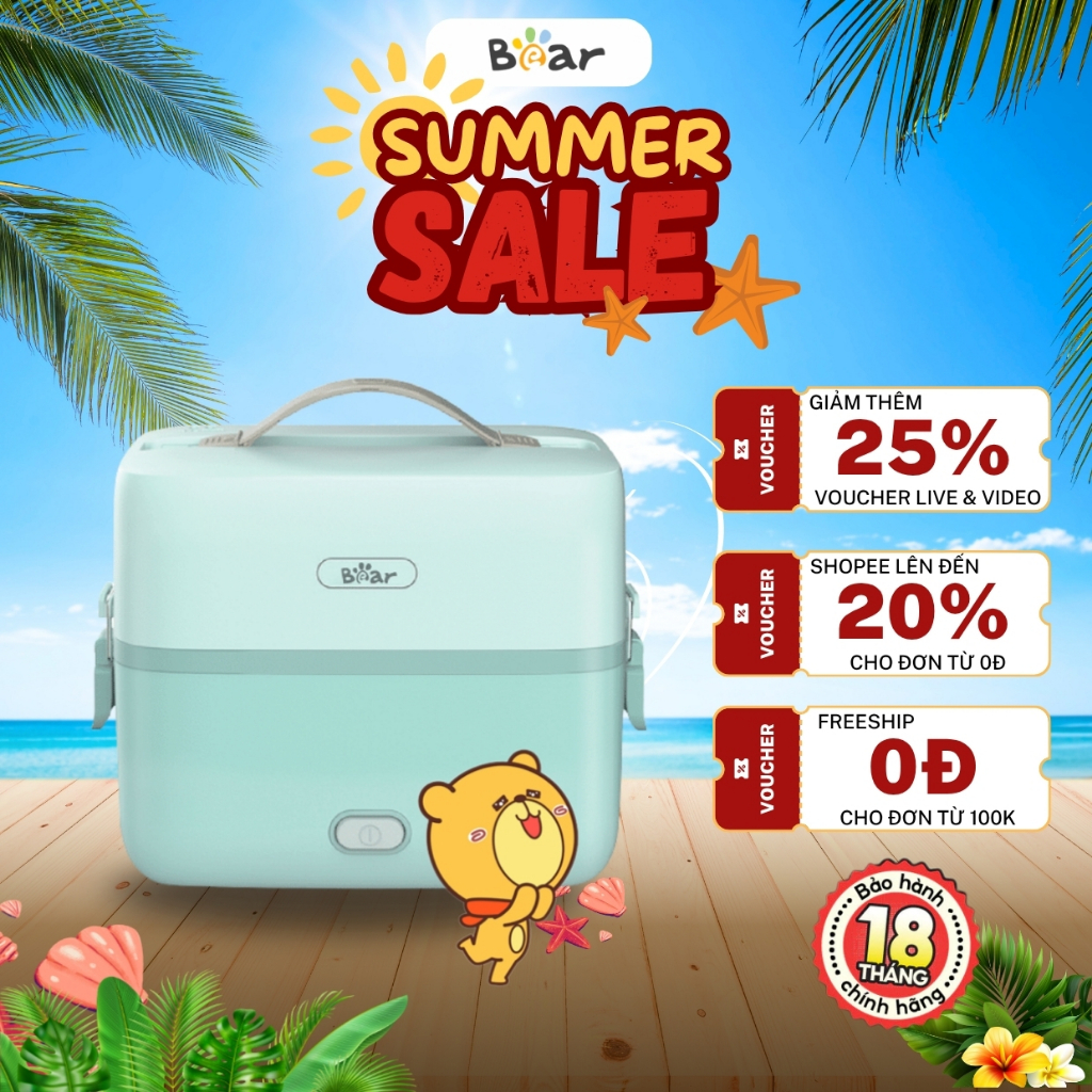 Hộp cơm cắm điện hâm nóng 1.2L đa năng BEAR DFH-B12E1 (SB-HC12L), 270W, Khay inox304, BH 18 Tháng