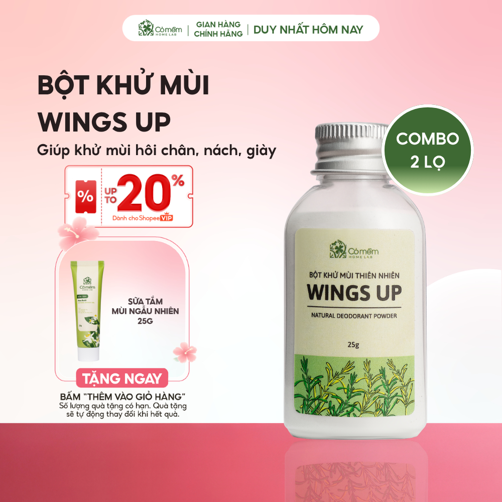 Combo 2 Bột Khử Mùi Wings Up Khử Mùi Hôi Chân Hôi Nách Kiểm Soát Mồ Hôi Hôi Cỏ Mềm 25g