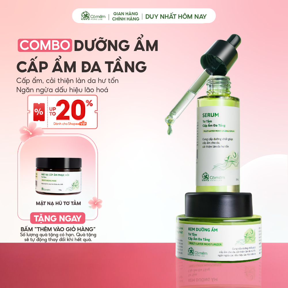 Combo Dưỡng Da Mặt Serum Kem Dưỡng Ẩm Đa Tầng Tơ Tằm Với Hoạt Chất HA B5 Creamide Betaglucan Cỏ Mềm