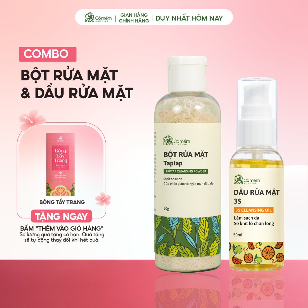 Combo Rửa Mặt 2 Bước Sạch Sâu Gồm Bột Rửa Mặt Và Dầu Tẩy Trang 3S Cỏ Mềm
