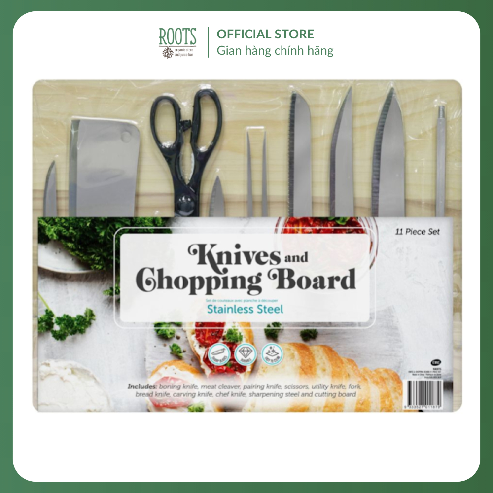 (Ship hỏa tốc) UNCLE BILLS - Bộ Thớt Dao & Kéo, Stainless Steel Knives & Chopping Board, 11 Món