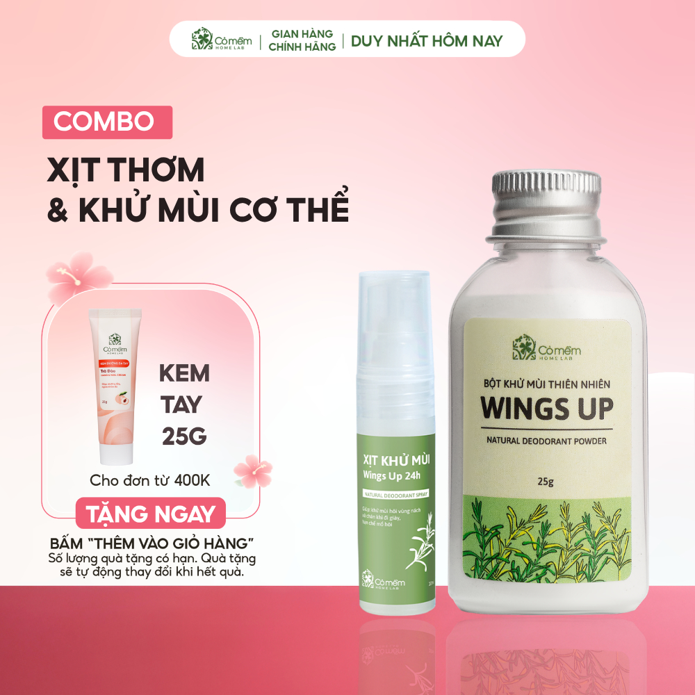 Combo Bột Khử Mùi Wings Up Và Xịt Cơ Thể Khử Mùi Hôi Kháng Khuẩn Cỏ Mềm