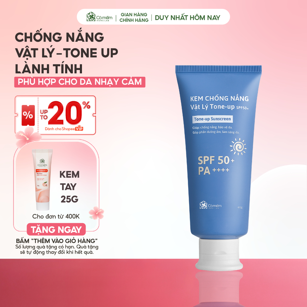Kem Chống Nắng Nâng Tone Vật Lý Tone Up SPF50+ PA++++ Tone Up Cho Da Nhạy Cảm Cỏ Mềm 60gr