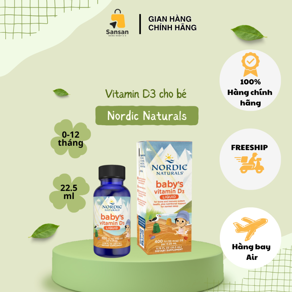 TPBVSK Vitamin D3 Nordic Naturals Baby's vitamin D3 dành cho bé sơ sinh 22,5ml - Nhập khẩu, xách tay