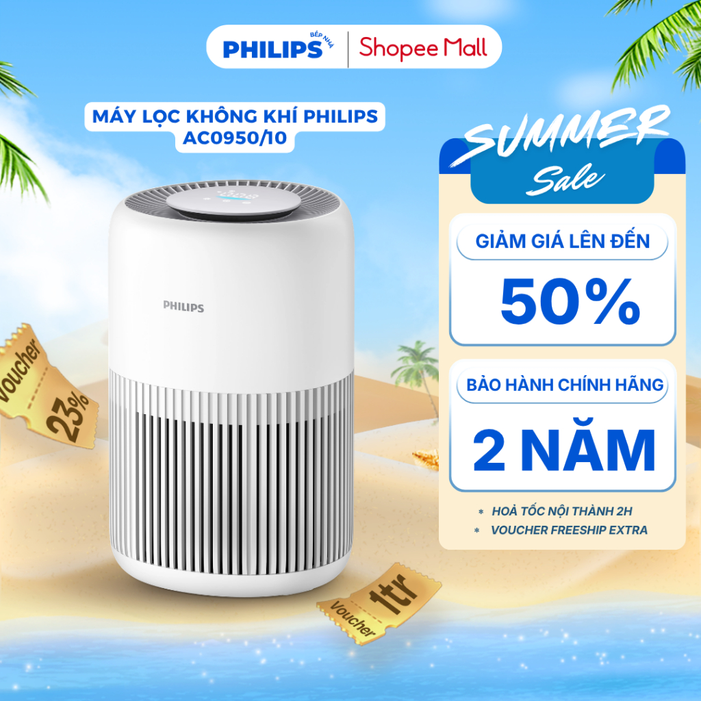 Máy Lọc Không Khí Philips AC0950/10 - Hệ Thống Lọc 3 Bước Khép Kín, Loại Bỏ Chất Gây Ô Nhiễm