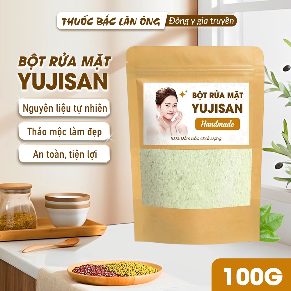 Bột rửa mặt trắng da 100g, bột đắp mặt Yujisan, bột rửa mặt thảo mộc, tẩy da chết, giúp da sáng mịn