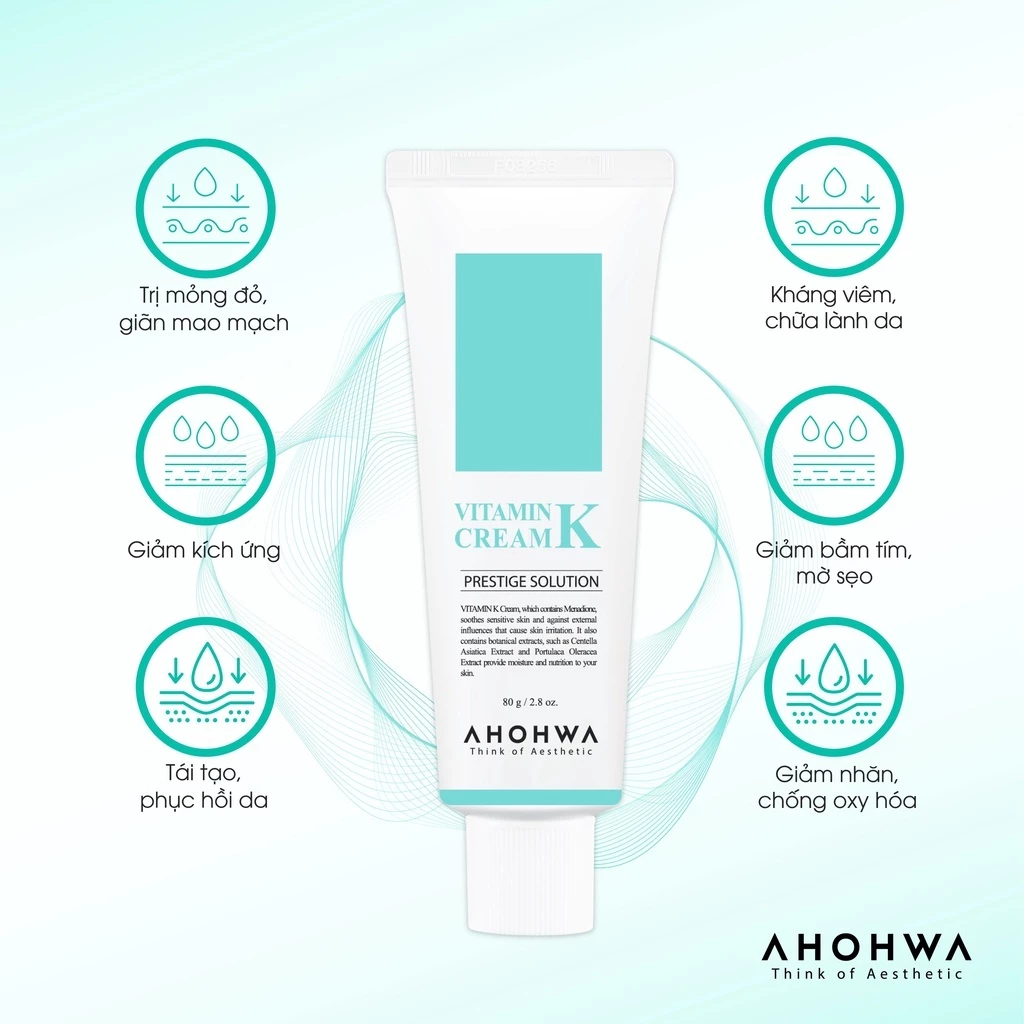 Kem Dưỡng Phục Hồi Ahohwa Vitamin K Cream - Phục Hồi Da Mỏng Đỏ, Giãn Mao Mạch, Làm Dịu Da, Mờ Sẹo