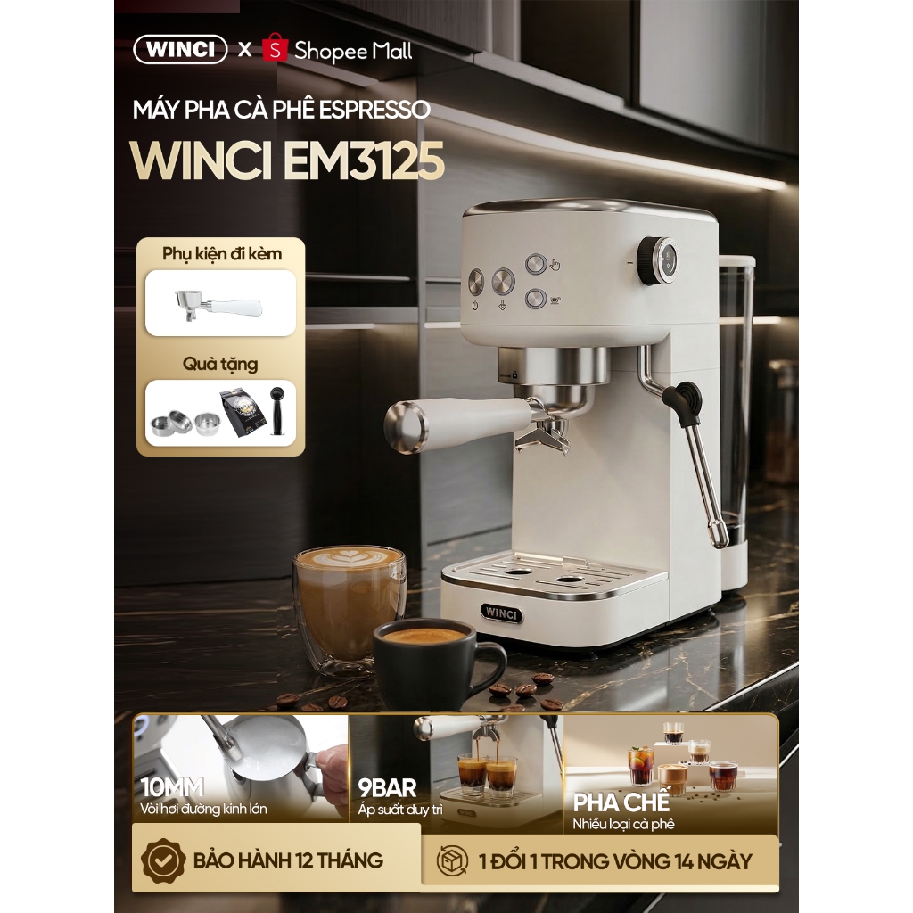 [Bao Gồm VAT] Máy pha cà phê tự động Espresso Winci EM3125, Bảo hành 1 năm