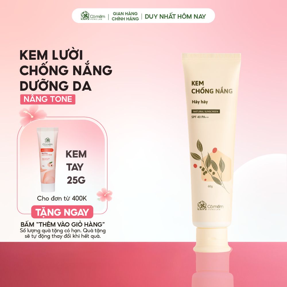 Kem Chống Nắng Mặt Nâng Tông Thấm Nhanh Hây Hây Cho Mọi Loại Da Khô Dầu Mụn SPF 40 PA ++ Cỏ Mềm 60g