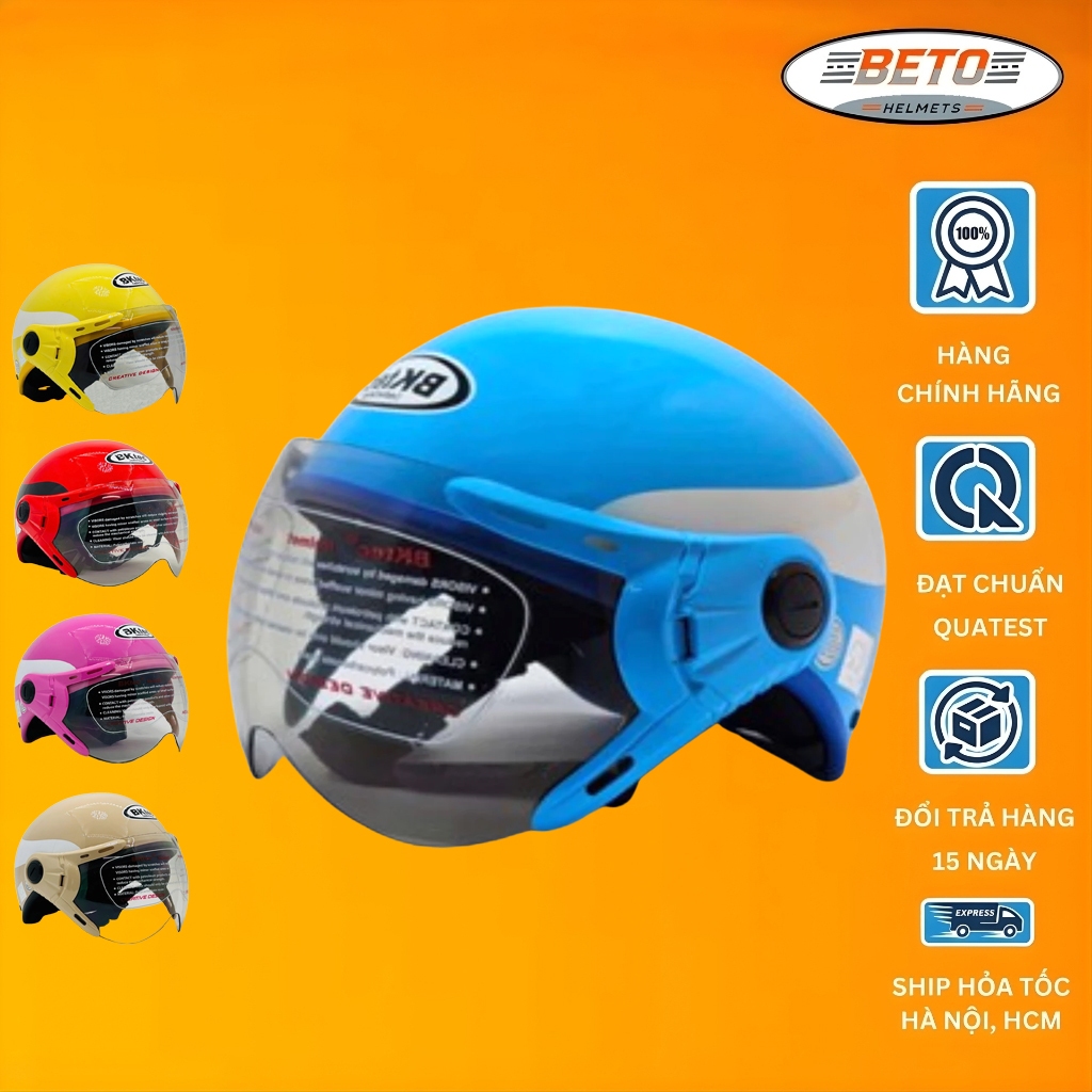 Mũ bảo hiểm nam nửa đầu có kính BKtec BK6 Designer chính hãng, nhiều màu cho cả nam và nữ, Freesize 