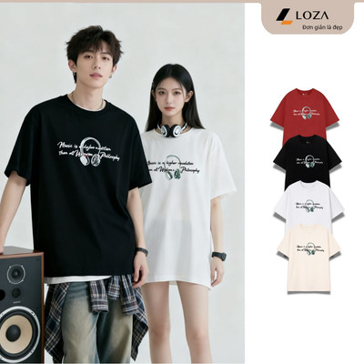 Áo thun unisex nam nữ in chữ chất liệu thun 100% cotton LOZA - US8492