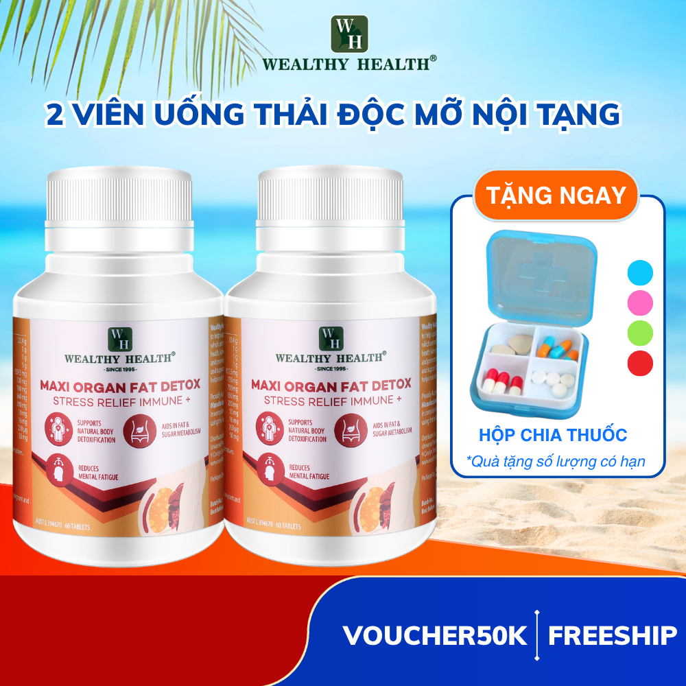 Liệu trình 2 hộp Thải Độc Mỡ Nội Tạng Wealthy Health Maxi Organ Fat Detox 60 viên detox cơ thể