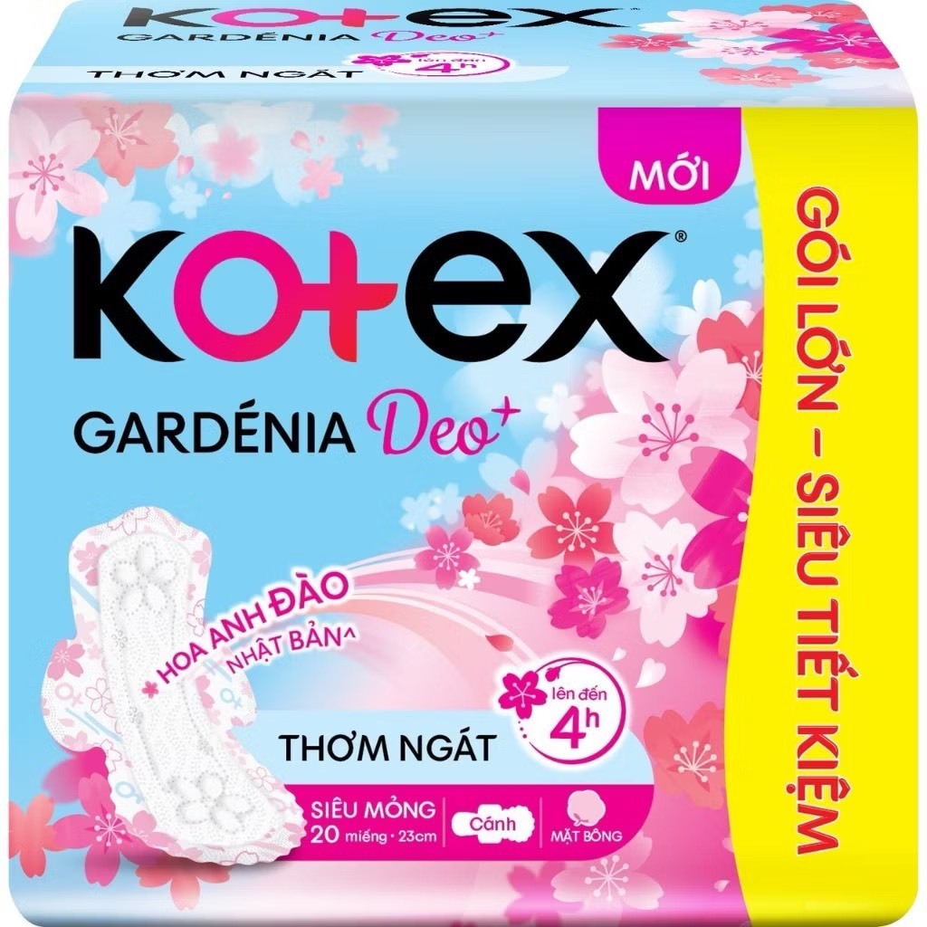 Băng Vệ Sinh Kotex Gardenia Deo + hương hoa anh đào, mặt bông, siêu mỏng không cánh gói 8 miếng