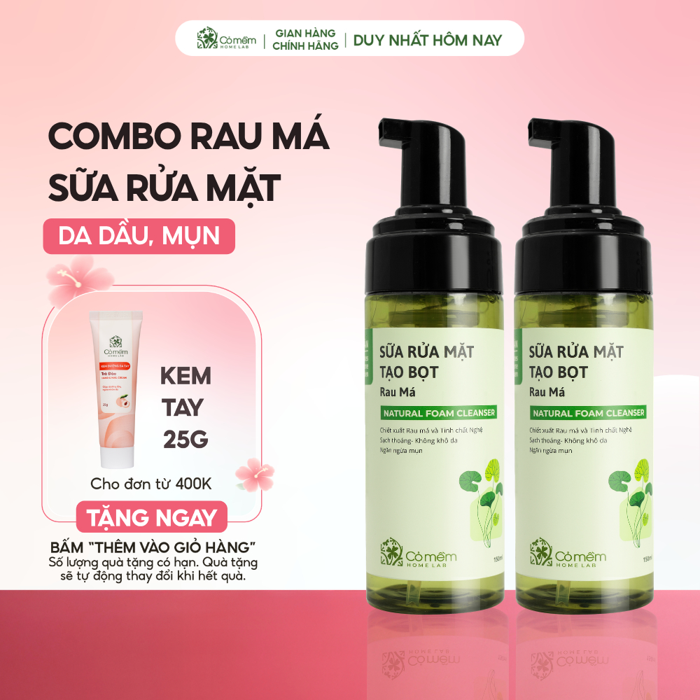 Bộ Đôi Sữa Rửa Mặt Sạch Sâu Rau Má Tạo Bọt Sẵn Giúp Ngăn Ngừa Mụn Dành Cho Da Dầu Mụn Cỏ Mềm