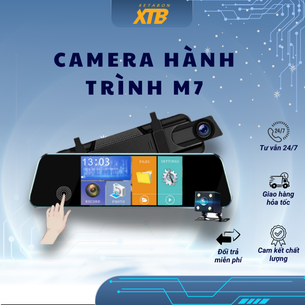 Camera Hành Trình Gương Ô Tô M7 XETABON HD1080P màn cảm ứng 7 inch Full  - Bảo Hành 12 tháng
